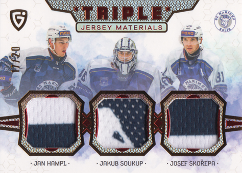 Hampl Soukup Skořepa 24-25 GOAL Cards Maxa liga Triple Jersey Red #JM-19