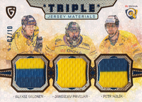 Salonen Pavelka Holík 24-25 GOAL Cards Maxa liga Triple Jersey Blue #JM-04