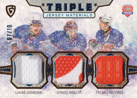 Doudera Dolejš Razgals 24-25 GOAL Cards Maxa liga Triple Jersey Blue #JM-17