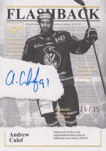 Calof Andrew 25-26 Tipsport Liga Flashback Gold Auto #FBS-AC