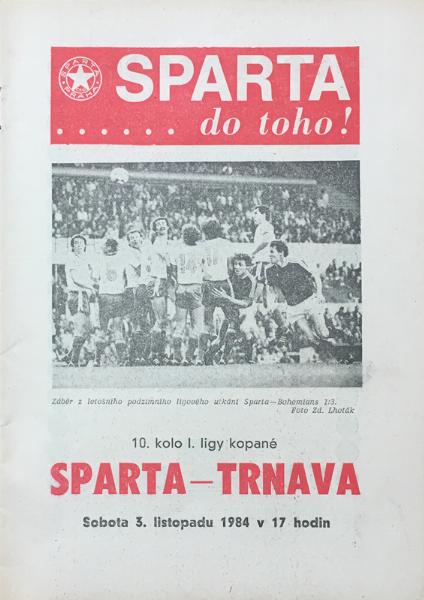 Zápasový bulletin Sparta Praha-Trnava (3.11.1984)