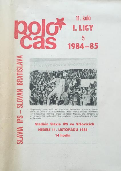 Zápasový bulletin Slavia Praha-Slovan Bratislava (11.11.1984)