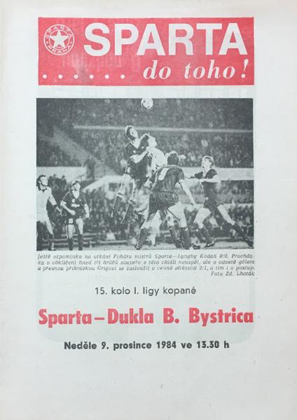 Zápasový bulletin Sparta Praha-Banská Bystrica (9.12.1984)