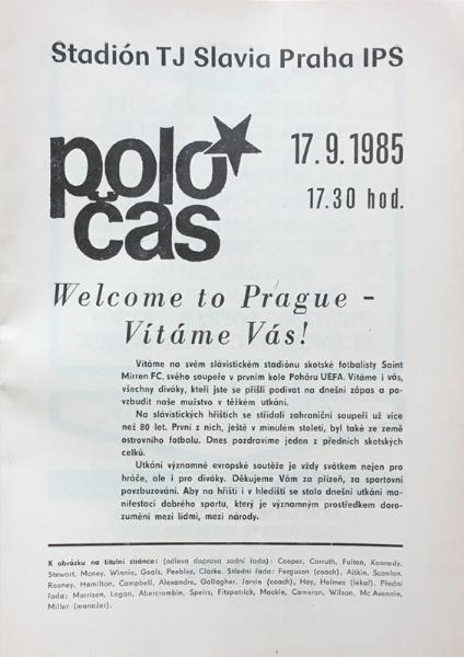 Zápasový bulletin Slavia Praha-St. Mirren (17.9.1985)