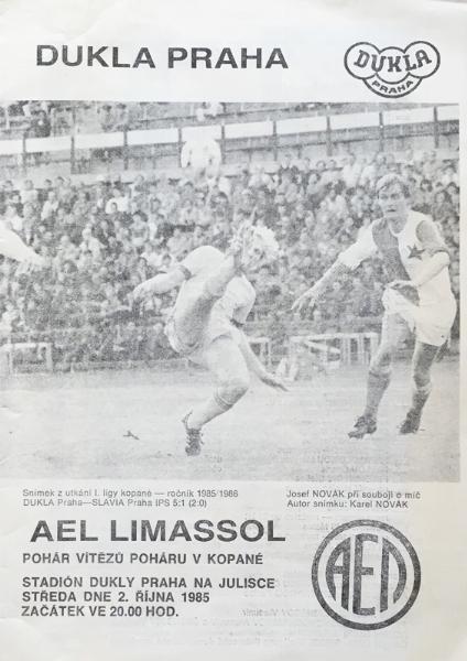 Zápasový bulletin Bohemians Praha-AEL Limassol (2.10.1985)