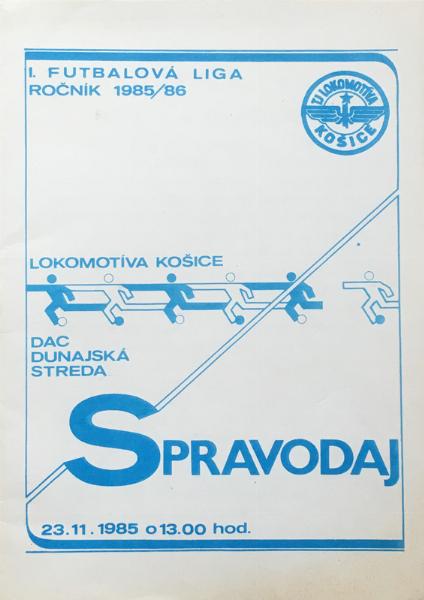 Zápasový bulletin Lomotíva Košice-Dunajská Streda (23.11.1985)