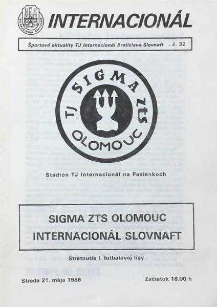 Zápasový bulletin Inter Bratislava-Olomouc (21.5.1986)