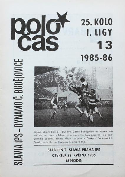 Zápasový bulletin Slavia Praha-České Budějovice (22.5.1986)