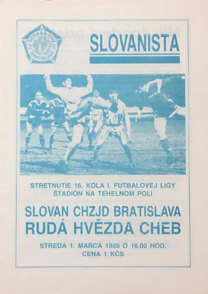 Zápasový bulletin Slovan Bratislava-Cheb (1.3.1989)