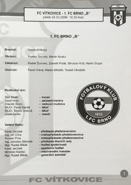 Zápasový bulletin Vítkovice-Brno B (24.3.2006)