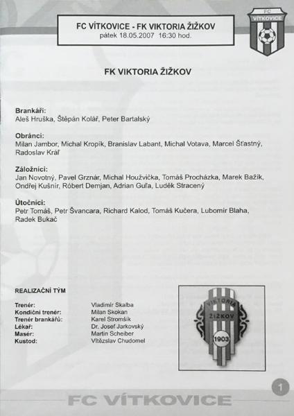 Zápasový bulletin Vítkovice-Žižkov (18.5.2007)