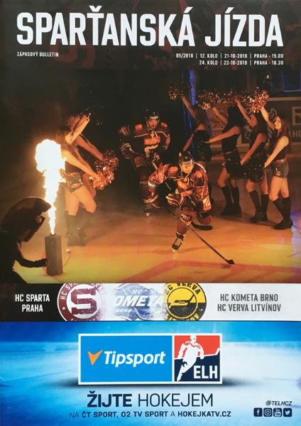 Zápasový bulletin Sparta Praha-Kometa Brno (21.10.2018) a Sparta Praha-Litvínov (23.10.2018)