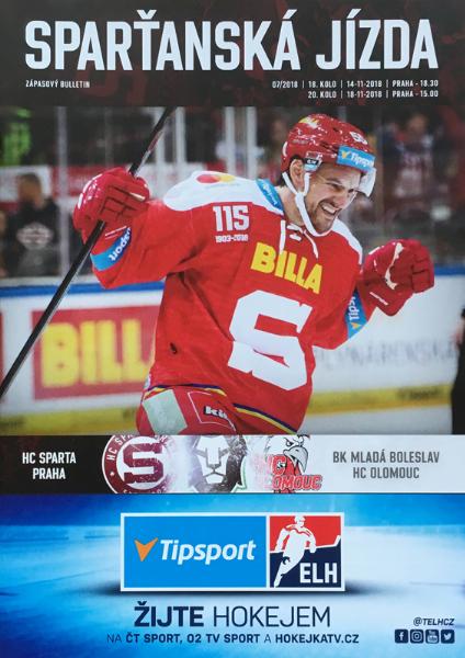 Zápasový bulletin Sparta Praha-Mladá Boleslav a Sparta Praha-Olomouc (14.a 18.11.2018)