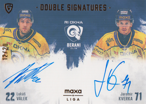 Válek Kverka 24-25 GOAL Cards Maxa liga Double Signatures Gold #DS-VK