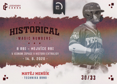 Menšík Matěj 2022 LC Czech Baseball Extraleague Historical Magic Numbers Rainbow #H3