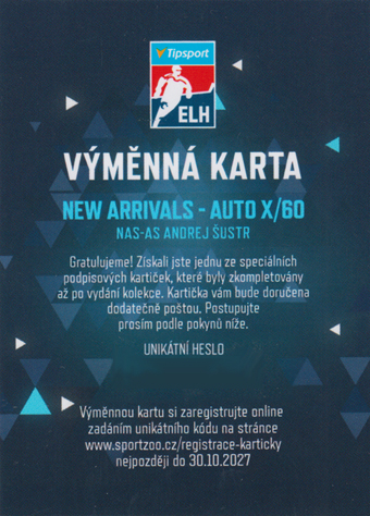 Šustr Andrej 24-25 Tipsport Extraliga New Arrivals Auto #NAS-AS