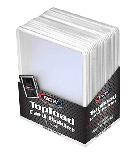 Balení 25 plastových toploaderů BCW White Border 35pt