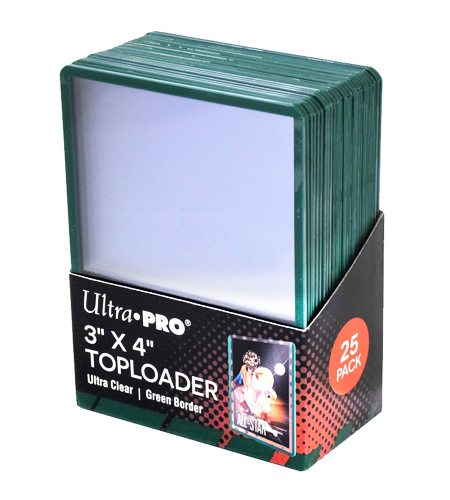Balení 25 plastových toploaderů UltraPro Green Border 35pt