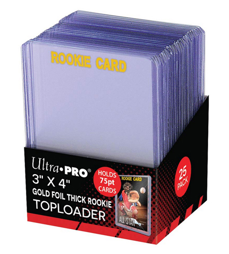 Balení 25 plastových toploaderů UltraPro Gold Foil Rookie 75pt