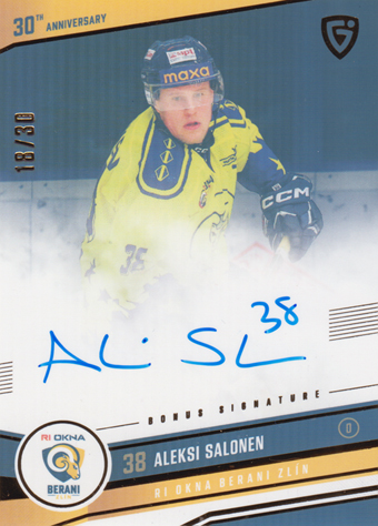 Salonen Aleksi 24-25 GOAL Cards Maxa liga 30 let od Finále Signature #ZL-11